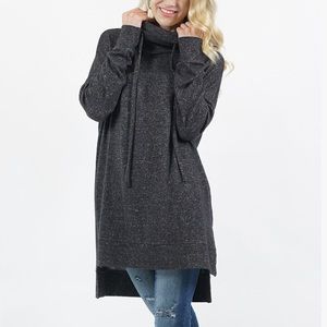 Charcoal Grey Hi/Lo Cowl Neck Sweater